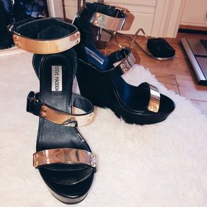 Steve Madden black wedges with gold-plated detail
